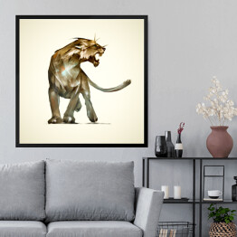 Obraz w ramie Drapieżna lwica na beżowym tle