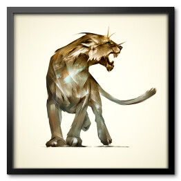 Obraz w ramie Drapieżna lwica na beżowym tle