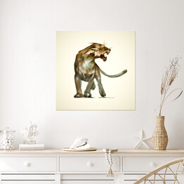 Plakat samoprzylepny Drapieżna lwica na beżowym tle