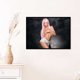 Plakat w ramie Dziewczyna z różowymi włosami