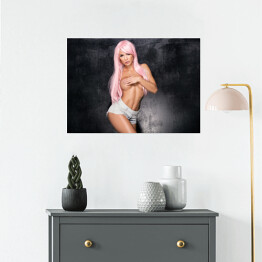 Plakat samoprzylepny Dziewczyna z różowymi włosami