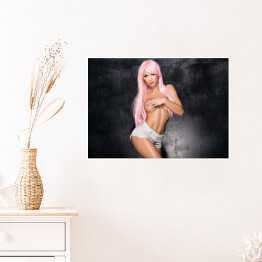 Plakat samoprzylepny Dziewczyna z różowymi włosami