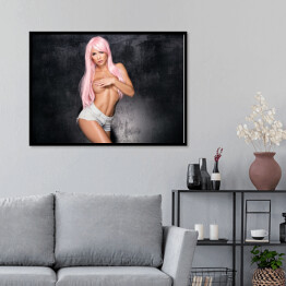 Plakat w ramie Dziewczyna z różowymi włosami