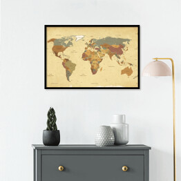 Plakat w ramie Vintage mapa świata 
