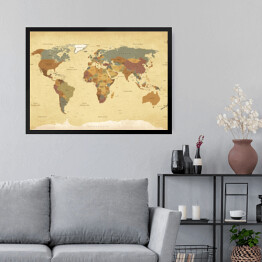 Obraz w ramie Vintage mapa świata - teksty w języku francuskim