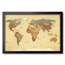 Obraz w ramie Vintage mapa świata - teksty w języku francuskim