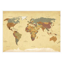 Plakat Vintage mapa świata - teksty w języku francuskim