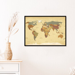 Plakat w ramie Vintage mapa świata - teksty w języku francuskim