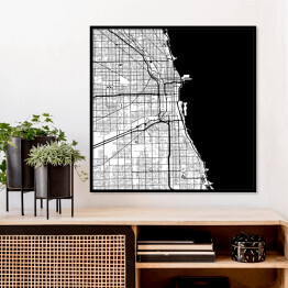 Plakat w ramie Mapa monochromatyczna miasta Chicago, USA