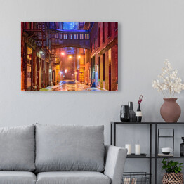 Obraz na płótnie Oświetlona uliczka w Nowym Jorku nocą