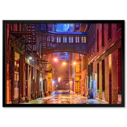 Plakat w ramie Oświetlona uliczka w Nowym Jorku nocą