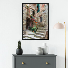 Obraz w ramie Aleja w Włoskim starym miasteczku Liguria, Włochy