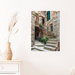 Plakat samoprzylepny Aleja w Włoskim starym miasteczku Liguria, Włochy