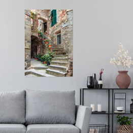 Plakat samoprzylepny Aleja w Włoskim starym miasteczku Liguria, Włochy