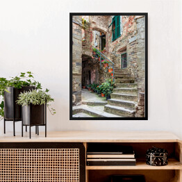 Obraz w ramie Aleja w Włoskim starym miasteczku Liguria, Włochy