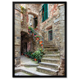 Plakat w ramie Aleja w Włoskim starym miasteczku Liguria, Włochy