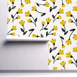Tapeta samoprzylepna w rolce Kwiaty o złotych płatkach na białym tle