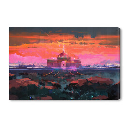 Obraz na płótnie Budowla we wloskim stylu na tle zachodu słońca