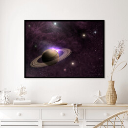Plakat w ramie Planeta Saturn na tle gwiazd