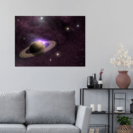 Plakat Planeta Saturn na tle gwiazd