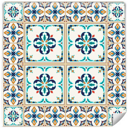 Tapeta winylowa zmywalna w rolce Arabska mozaika w kolorach żółtym i niebieskim