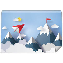 Fototapeta Papierowy samolot na niebie nad górami