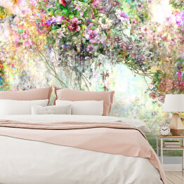 Fototapeta winylowa zmywalna Abstrakcyjne kolorowe kwiaty malowanie akwarelowe. Wiosna wielobarwne kwiaty