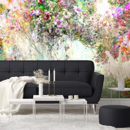 Fototapeta winylowa zmywalna Abstrakcyjne kolorowe kwiaty malowanie akwarelowe. Wiosna wielobarwne kwiaty