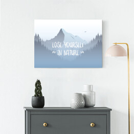 Obraz na płótnie Mglisty krajobraz górski - ilustracja z napisem