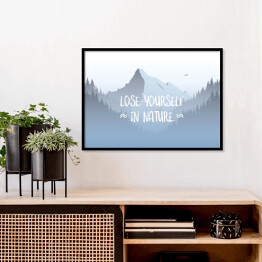 Mglisty krajobraz górski - ilustracja z napisem