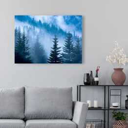 Obraz na płótnie Sosnowy las w niebieskiej mgle