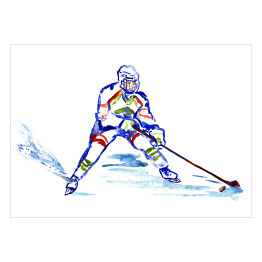 Gracz hokejowy z kijem i krążkiem hokojowym - kolorowa ilustracja