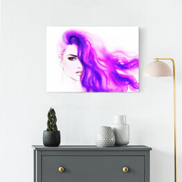 Obraz na płótnie Portret kobiety z fioletowymi włosami - akwarela