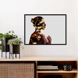 Plakat w ramie Podwójna ekspozycja kobiety i jesiennych liści klonu