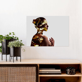 Plakat Podwójna ekspozycja kobiety i jesiennych liści klonu