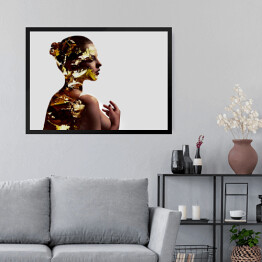 Obraz w ramie Podwójna ekspozycja kobiety i jesiennych liści klonu