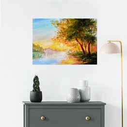 Plakat Obraz olejny - wiosenne popołudnie w lesie