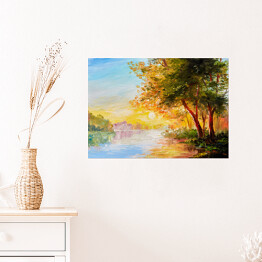 Plakat samoprzylepny Obraz olejny - wiosenne popołudnie w lesie
