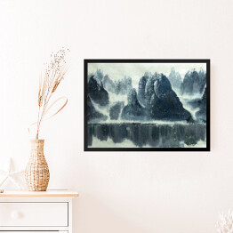 Obraz w ramie Chiński halny, jezioro i łódź