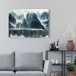 Obraz na płótnie Chiński halny, jezioro i łódź