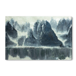 Obraz na płótnie Chiński halny, jezioro i łódź