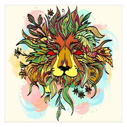 Plakat samoprzylepny Głowa lwa z tęczową grzywą