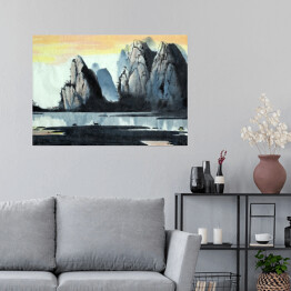 Plakat samoprzylepny Chiński krajobraz - góra i rzeka