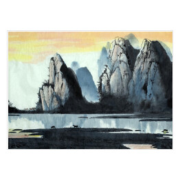 Plakat Chiński krajobraz - góra i rzeka