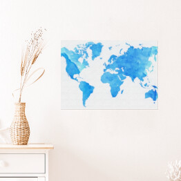 Plakat Mapa świata w odcieniach błękitu