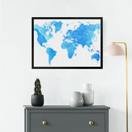Obraz w ramie Mapa świata w odcieniach błękitu