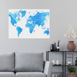 Plakat Mapa świata w odcieniach błękitu