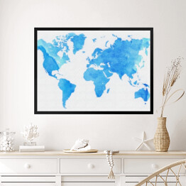 Obraz w ramie Mapa świata w odcieniach błękitu