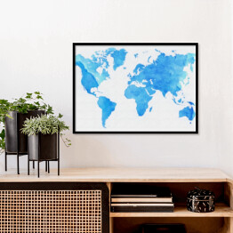 Plakat w ramie Mapa świata w odcieniach błękitu