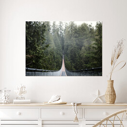 Plakat samoprzylepny Most wiszący w mglisty dzień, Vancouver, Kolumbia Brytyjska, Kanada